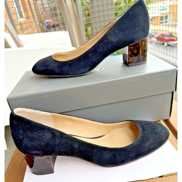 NWT Ann Taylor Lorene Black suede Pump animal print 2" Block Heel 6.5- 138$ - Picture 5 of 11